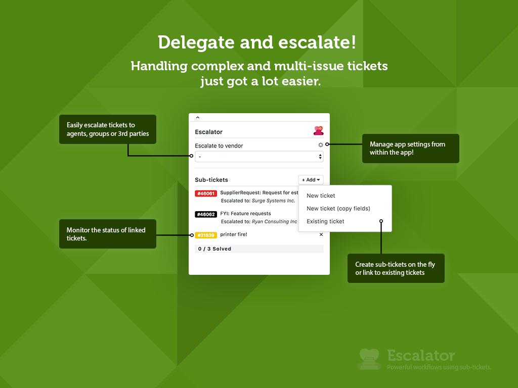 Escalator dashboard view — Product and Project Management app on the Zendesk Marketplace